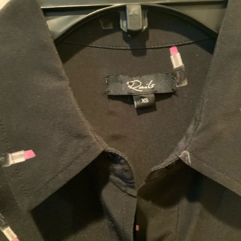 Rails Brand Black Silk Lipstick Button Up Blouse - image 3